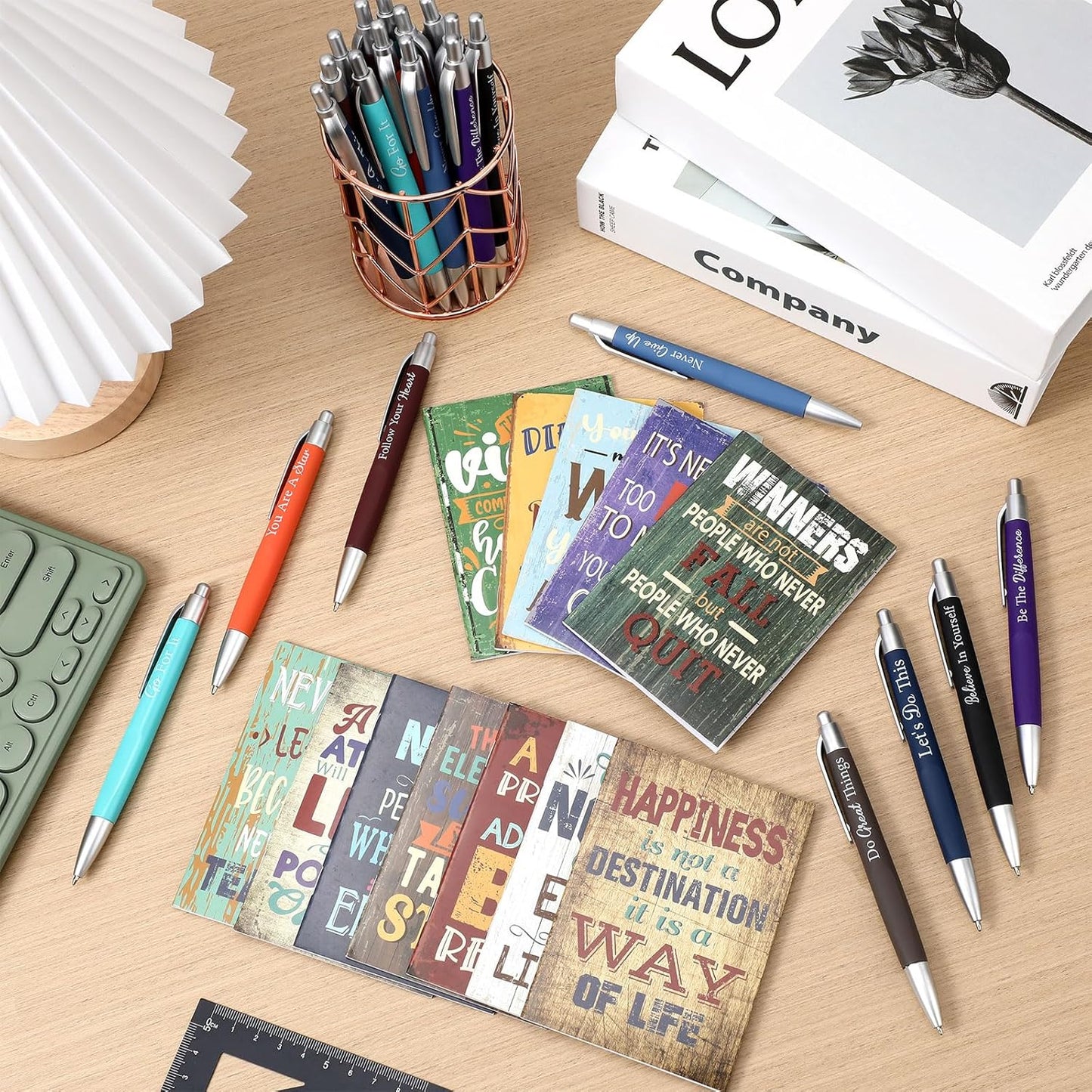 Yeaqee 72 Pcs Motivational Pens Notepads Gifts Set Inspirational Quote Ballpoint Pen Small Notebook Mini Journal Bulk Present Idea for Teacher Coworker Gifts Women Office School(Inspiring)