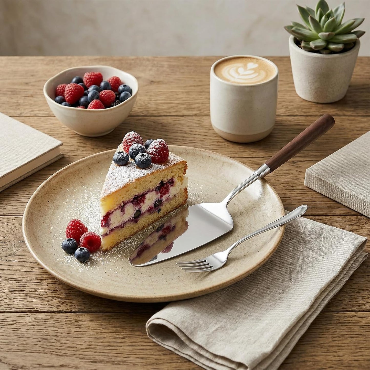 Cake Cutting Set for Wedding Wedding Cake Knife and Server Set Stainless Steel Wood Cakes Serving Sets Cakes Decoration Tools for Birthday Bridal Anniversary Christmas Gift Silver