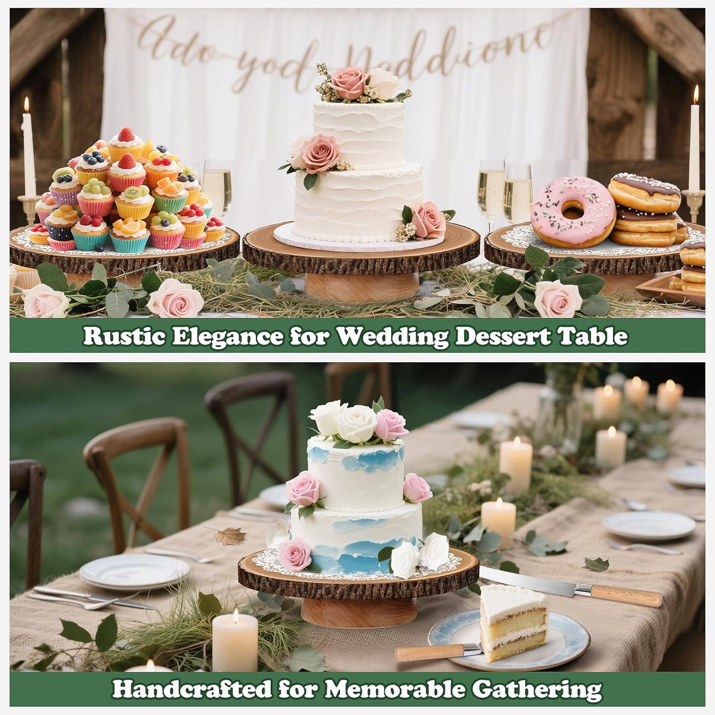 Rotating Cake Stand 12" Wood Cake Stand with Cake Cutting Set,Rustic Wooden Cake Stands for Party/Wedding/Baking Gifts/Event/Cake Turntable for Decorating
