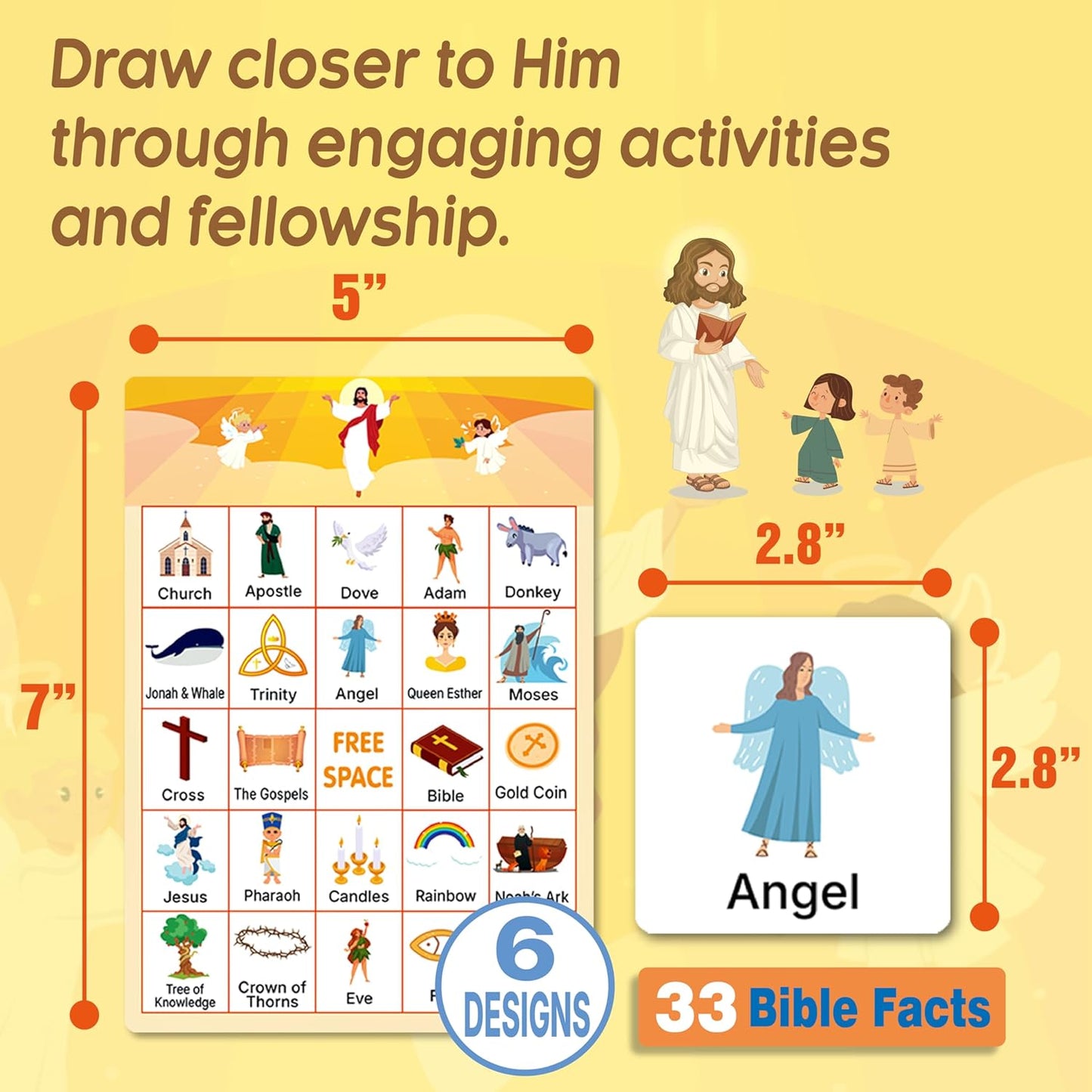 GRANDLMOON Bible Bingo Game 24 Players 6 Designs Christian Bible Bingo Card Religious Game Activities for Vacation Bible School Christian Sunday Church Easter Gift Family Open Day Supplies Box