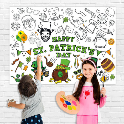 43.3x31.5 Summer Coloring Poster with Picture, Giant Cute Painting Poster, Large Coloring Tablecloth for Classroom Home Birthday Party Supplies Favor