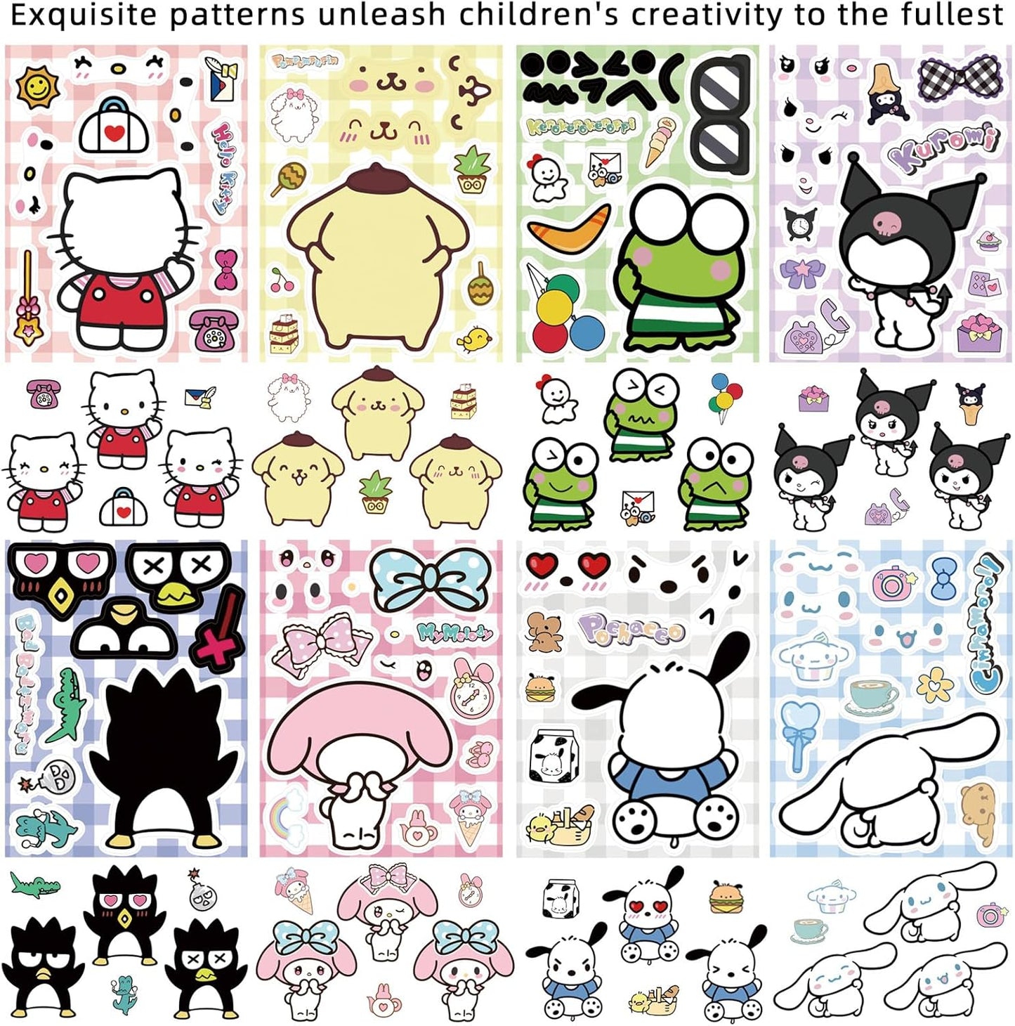24 Sheets Cool Monster Sticker Cute Cartoon Charaters Make Your Own Sticker, Make a Face Stickers Party Favors Activities Gifts (c)