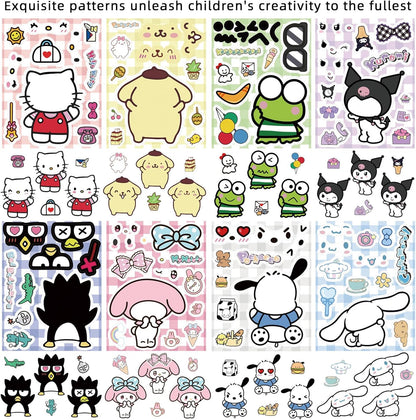 24 Sheets Cool Monster Sticker Cute Cartoon Charaters Make Your Own Sticker, Make a Face Stickers Party Favors Activities Gifts (c)
