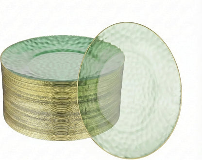 R-kay 100 Pack Clear Plastic Plates - 6.25 IN Hammered Gold Rimmed Sturdy, Durable And Extra Heavy duty Gold Plastic Dessert Plates Disposable - Ideal For Appetizer And And For Desserts.
