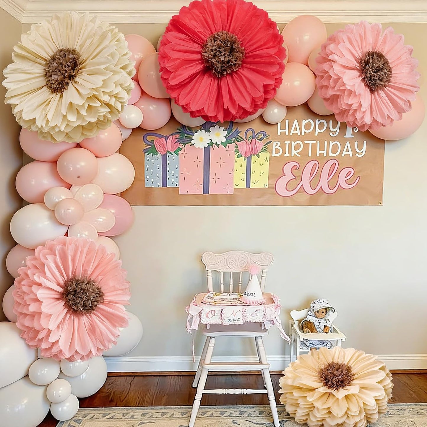 Chunful 5 Pcs 30'' 24'' Gaint Pastel Tissue Paper Flowers Decoration Large Hanging Tissue Paper Pom Poms Decor for Pastel Birthday Bachelorette Wedding Baby Shower Bridal Shower Easter Party Decor
