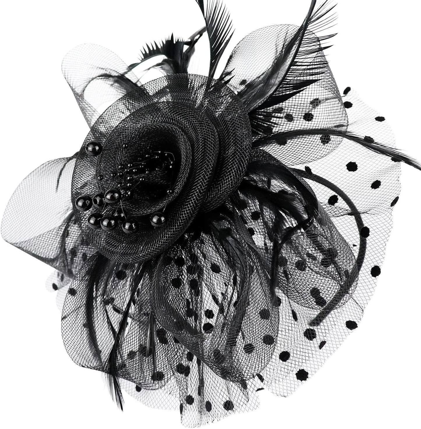 DRESHOW Fascinators Hat Flower Mesh Ribbons Feathers on a Headband and a Clip Tea Party Headwear for Girls and Women - Colors B