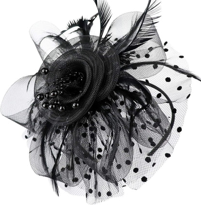 DRESHOW Fascinators Hat Flower Mesh Ribbons Feathers on a Headband and a Clip Tea Party Headwear for Girls and Women - Colors B
