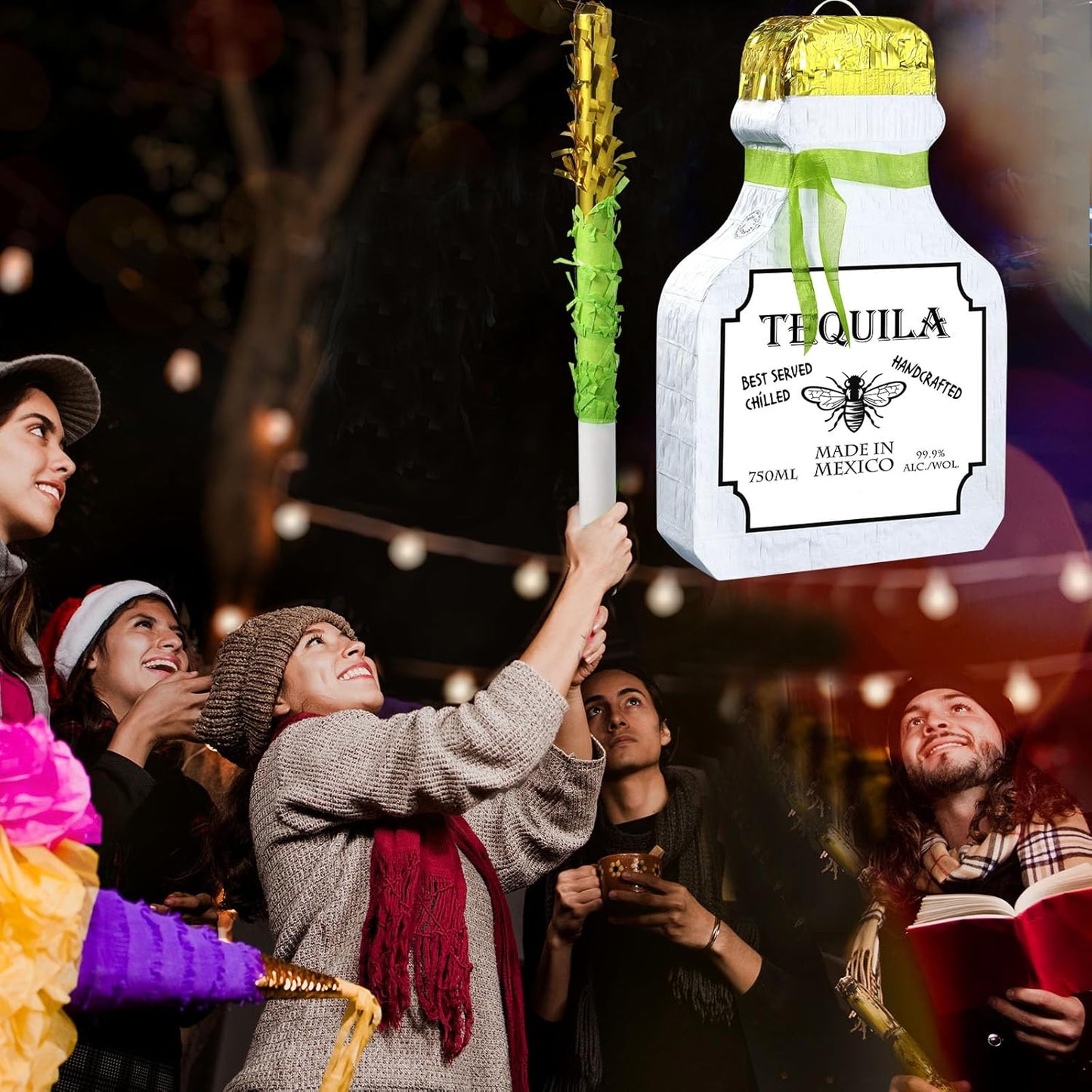 Panelee Adult Piñata with Stick Tassel Blindfold Confetti Beer Mug Piñata Champagne Whisky Tequila Bottle Set for Adult Women Men Bachelor Birthday Wedding Anniversary Party(Whisky)