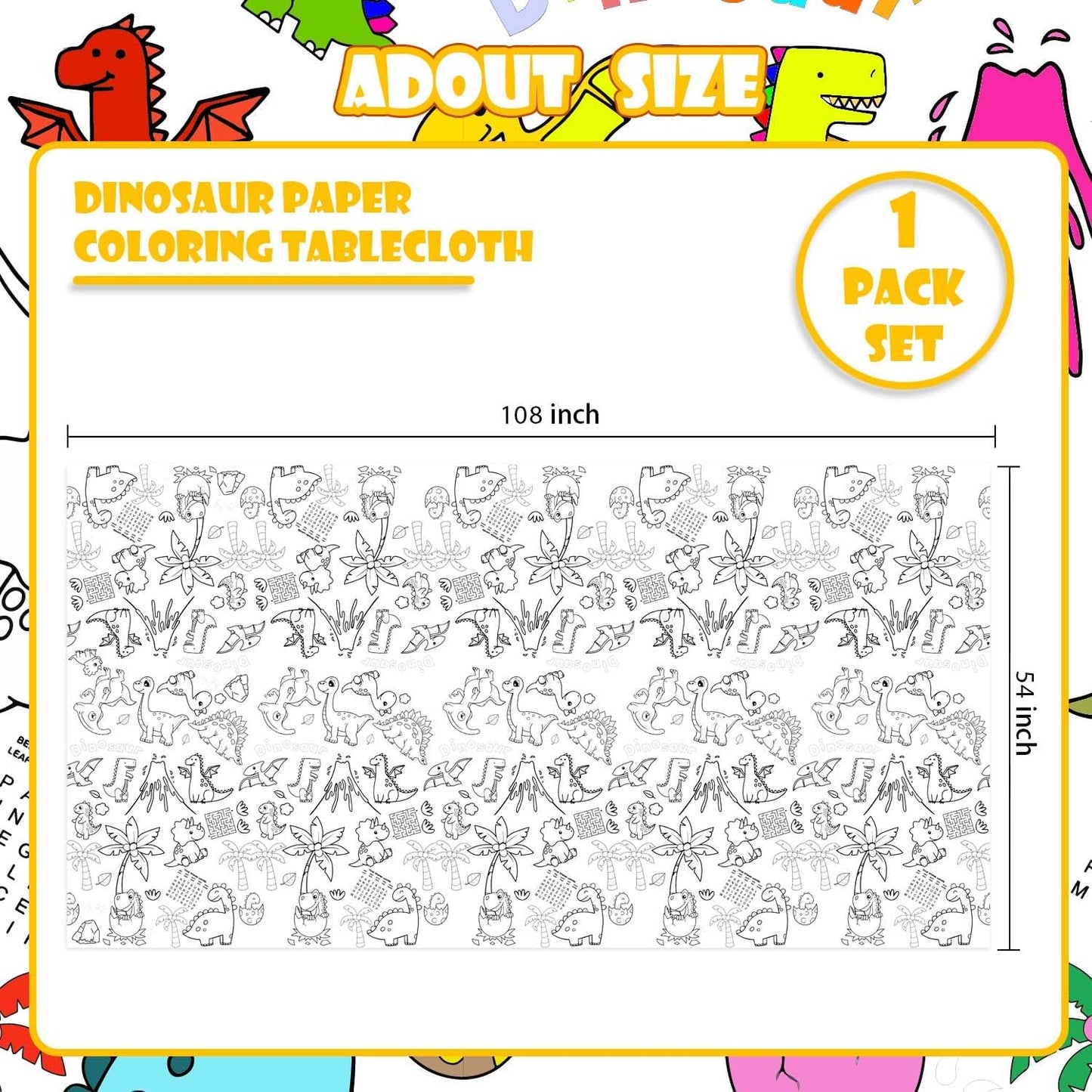 Giant Construction Party Coloring Tablecloth for Kids - Huge Construction Theme Table Cover Large Dump Truck Vehicle Painting Poster for Children Birthday Party Supplies 54x108 Inch
