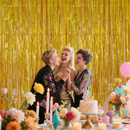 Iridescent Party Decorations Fringe Backdrop, Sparkling Holographic Foil Fringe Tinsel Curtains for Frozen Mermaid Birthday Party Decor - 3.28x6.56ft 2 Packs