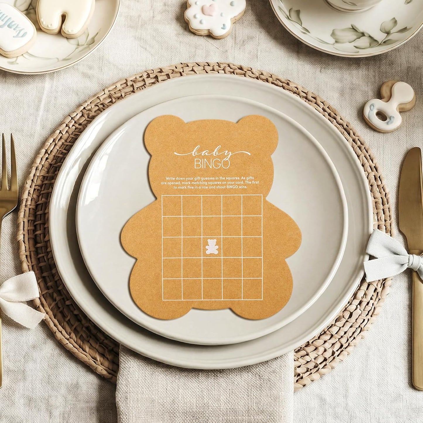 50 Pcs Bear Baby Shower Games Baby Bingo Cards Game for New Parents Girl or Boy Fun Games Gender Neutral Activity Kraft Paper Cards