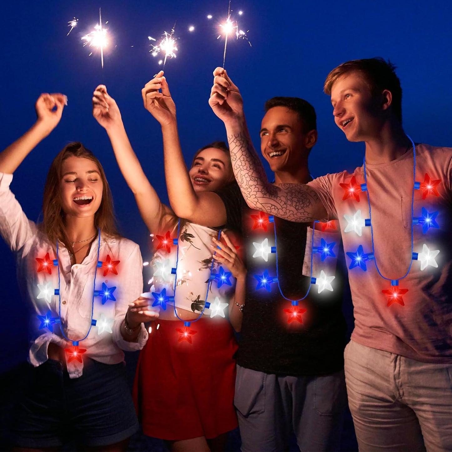 4th of July Necklace Accessories, 1PCS Light up Independence Day Necklaces Party Favor, Red White Blue 250th Anniversary Patriotic Fourth of July 7 Light Necklace, Glow Accessories Memorial Parades