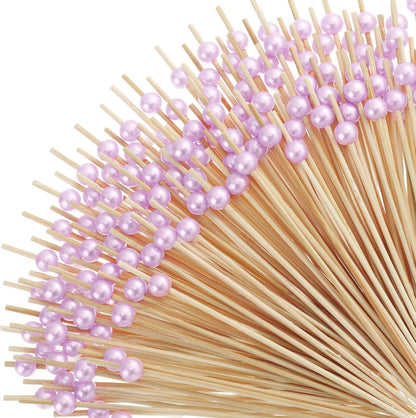 Reallnaive 600 Pcs Cocktail Pick Pearl Fancy Toothpick for Appetizer 4.7 Inch Long Skewer for Drink Fruit Food Bamboo Stick Wedding Bridal Shower Decoration Charcuterie Accessories (White)