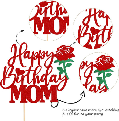24 PCS Happy Mother's Day Cupcake Toppers with Glitter Heart Love Mother Best Mom Cupcake Picks for Happy Mother's Day Theme Women Birthday Party Cake Decorations Supplies Rose Gold
