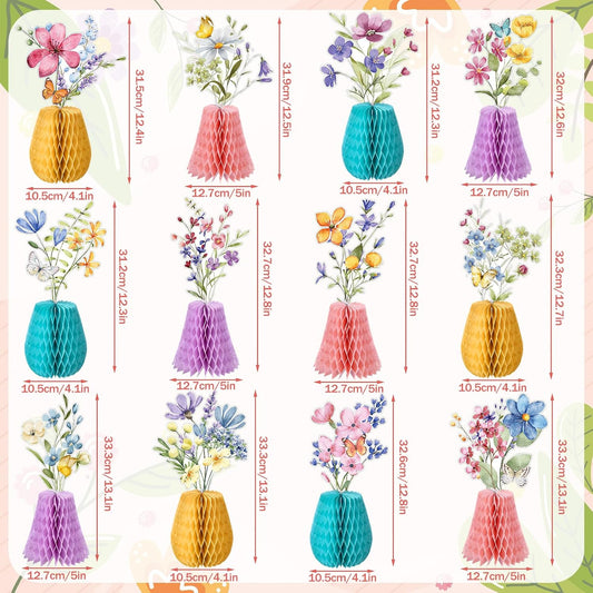 Vicenpal 12 Pcs Wildflowers Honeycomb Centerpieces Wildflowers Party Decorations 3D Summer Table Decor Flower Centerpieces for Birthday Baby Shower Wedding Party Office Home Decorations