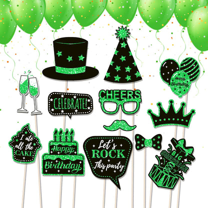 36 PCS Birthday Photo Booth Props Party Supplies Holiday Picture Decorations Photo Booth Props for Birthday Party Favors Pose Sign Kit Fun for Party (Purple and Black)