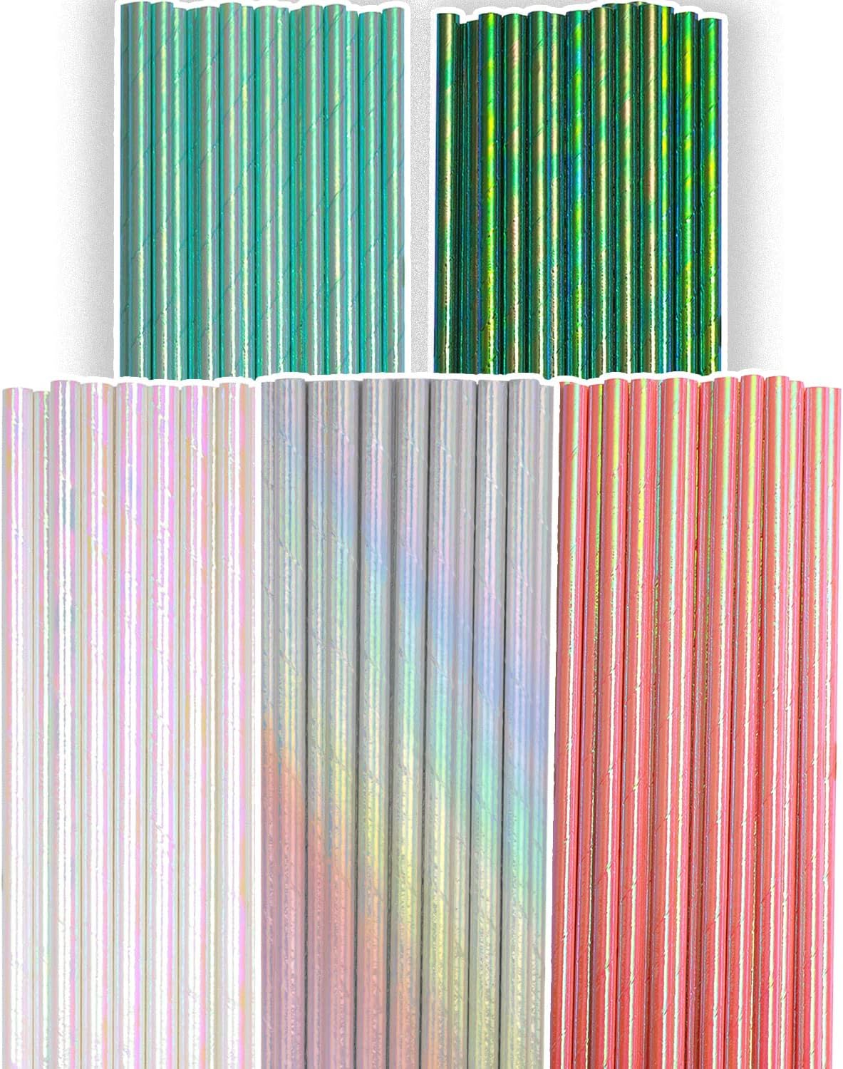Pink Paper Straws 150pcs Disposable Straws Bulk (10 Pattern) qiqee