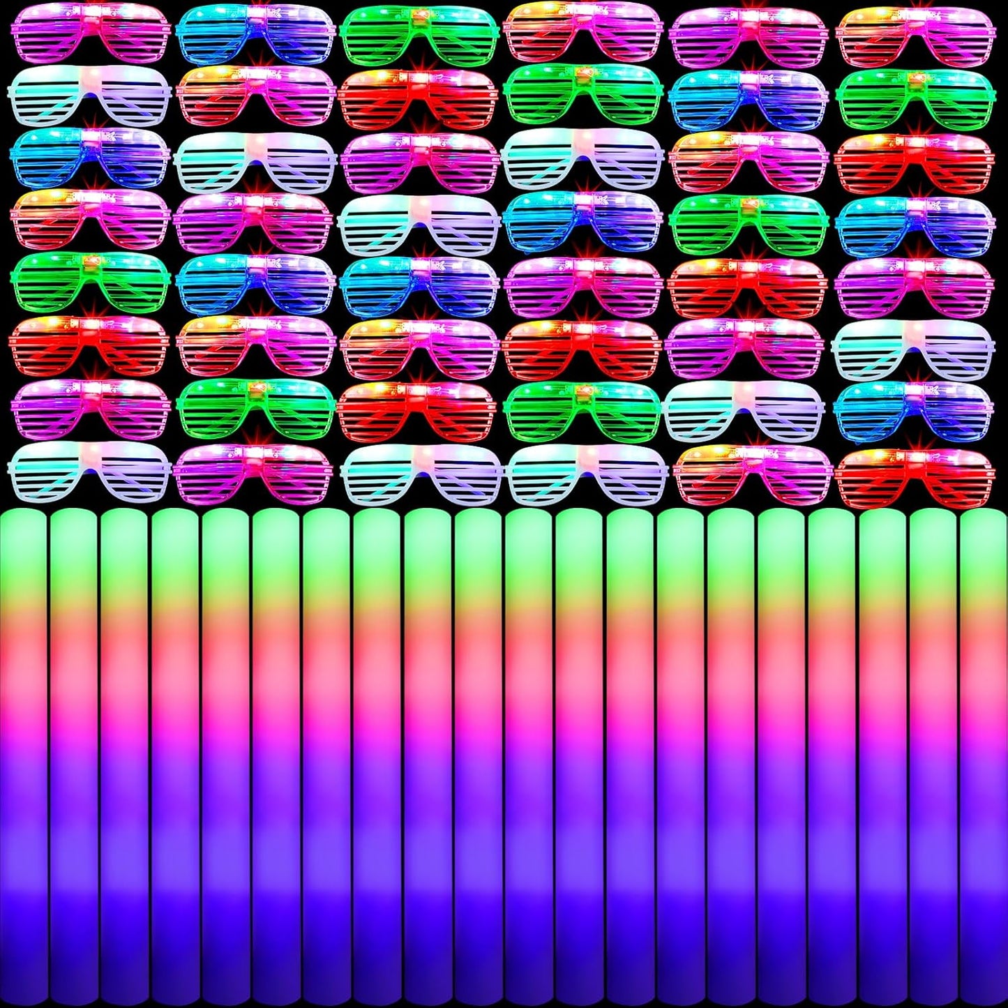 Maitys 72 Pcs Foam Sticks Light up Glasses, Glow in the Dark Sunglasses Foam Sticks LED Glasses Light up Supplies