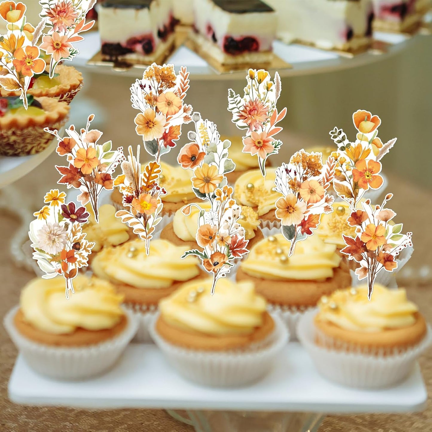 Rngmsi Flower Birthday Cupcake Toppers Decorations, 40PCS Wildflower Baby in Bloom Baby Shower Cake Decorations for Girls Women, Garden Floral Fairy Party Decor