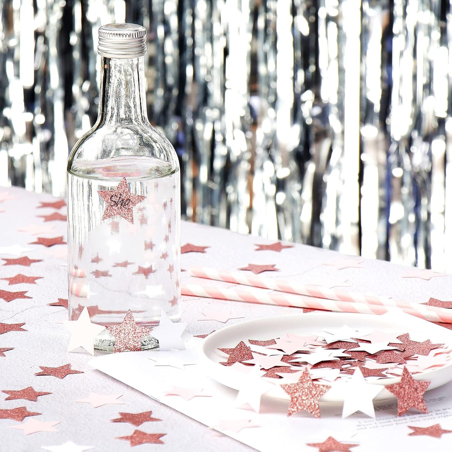 300pcs Navy Blue White Silver Confetti,Glitter Paper decor Twinkle Little Star Table Confetti,Birthday Graduation 2024 Fathers Day Wedding Baby Shower Party Decorations Circle Dots Lasting Surprise