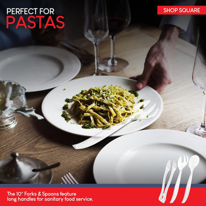Disposable Plastic Serving Set - 18 Black Utensils, 6" Tongs, 10' Spoons, 10' Forks, Buffet & Party Use