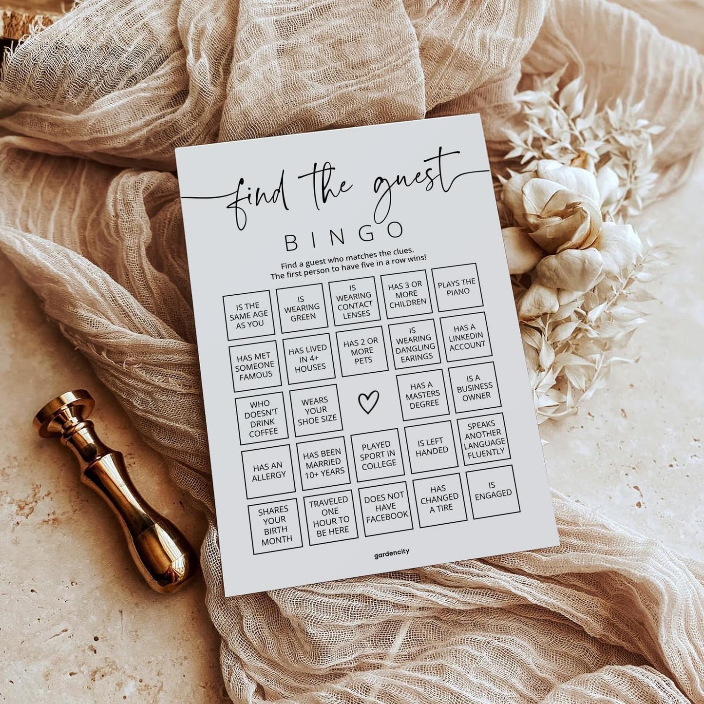GardenCity Find The Guest Bingo Game Cards, Bridal Shower Games, Baby Shower Bingo Game, Wedding Game, 50 Unique Cards, Minimalist