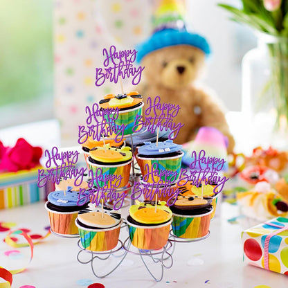 24 PCS Happy Birthday Cupcake Toppers Glitter Picks for Celebrating Anniversary Theme Party Cake Decorations Supplies Gold