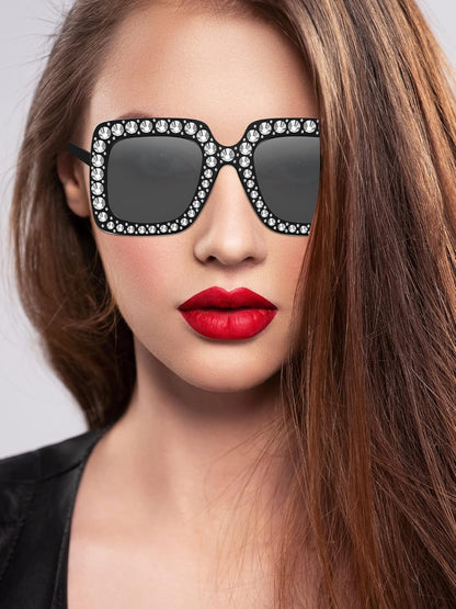 Flutesan 12 Pairs Women Disco Sunglasses Crystal Oversized Sunglasses 70s Rhinestone Diamond Retro Glasses for Rave Festival