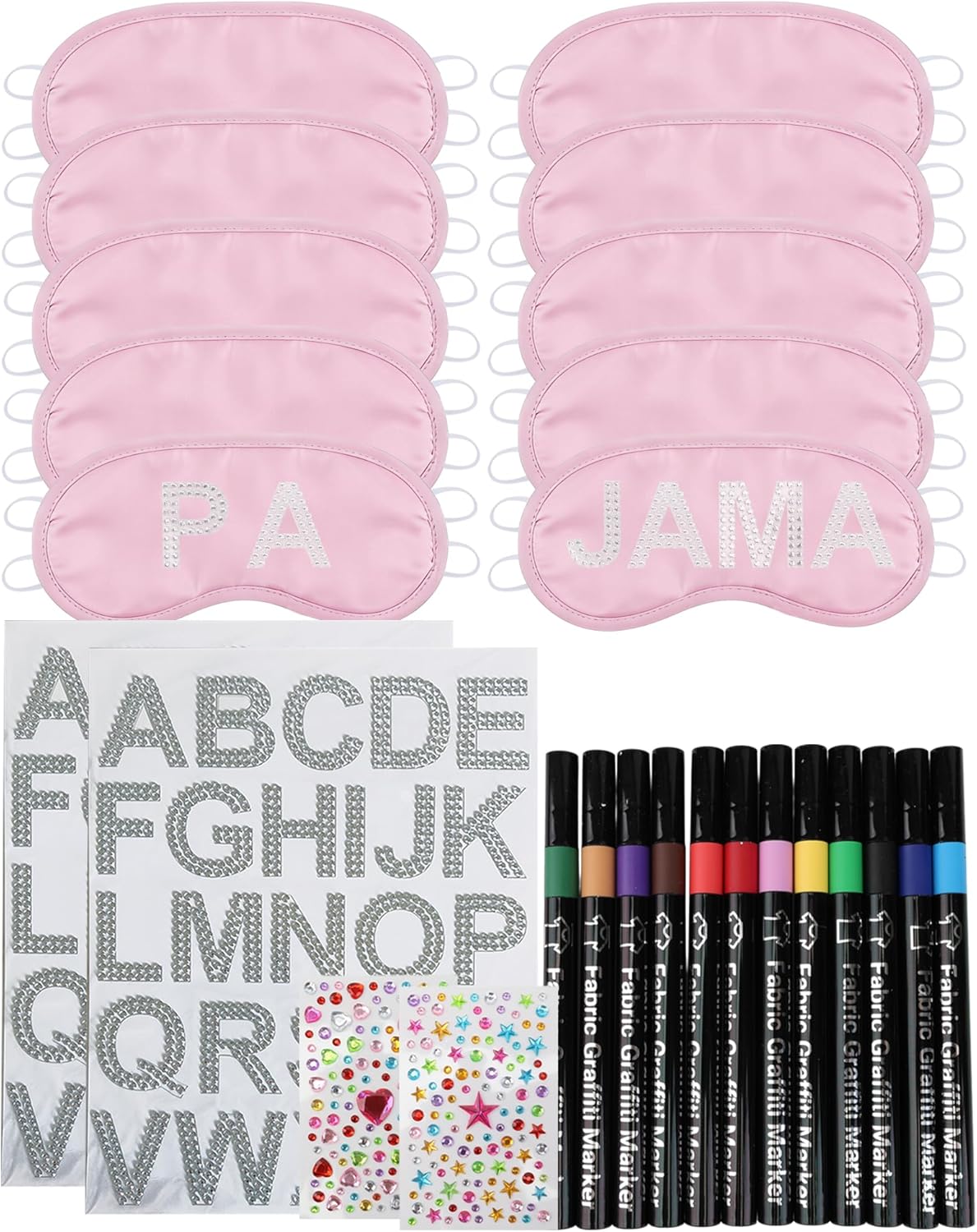 TOUROAM Pajama Theme Party Decoration - Sleep Eye Masks with Marker Pens and Sheets Self-Adhesive Heart Rhinestones Gems