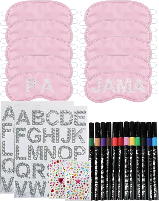 TOUROAM Pajama Theme Party Decoration - Sleep Eye Masks with Marker Pens and Sheets Self-Adhesive Heart Rhinestones Gems
