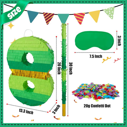 PCFING 20 Inch Number 1 Piñata Green Gold with 30 Inch Piñata Stick Blindfold Confetti for Boy Girl Adults Birthday Party Decorations, Anniversary Celebration, Fiesta