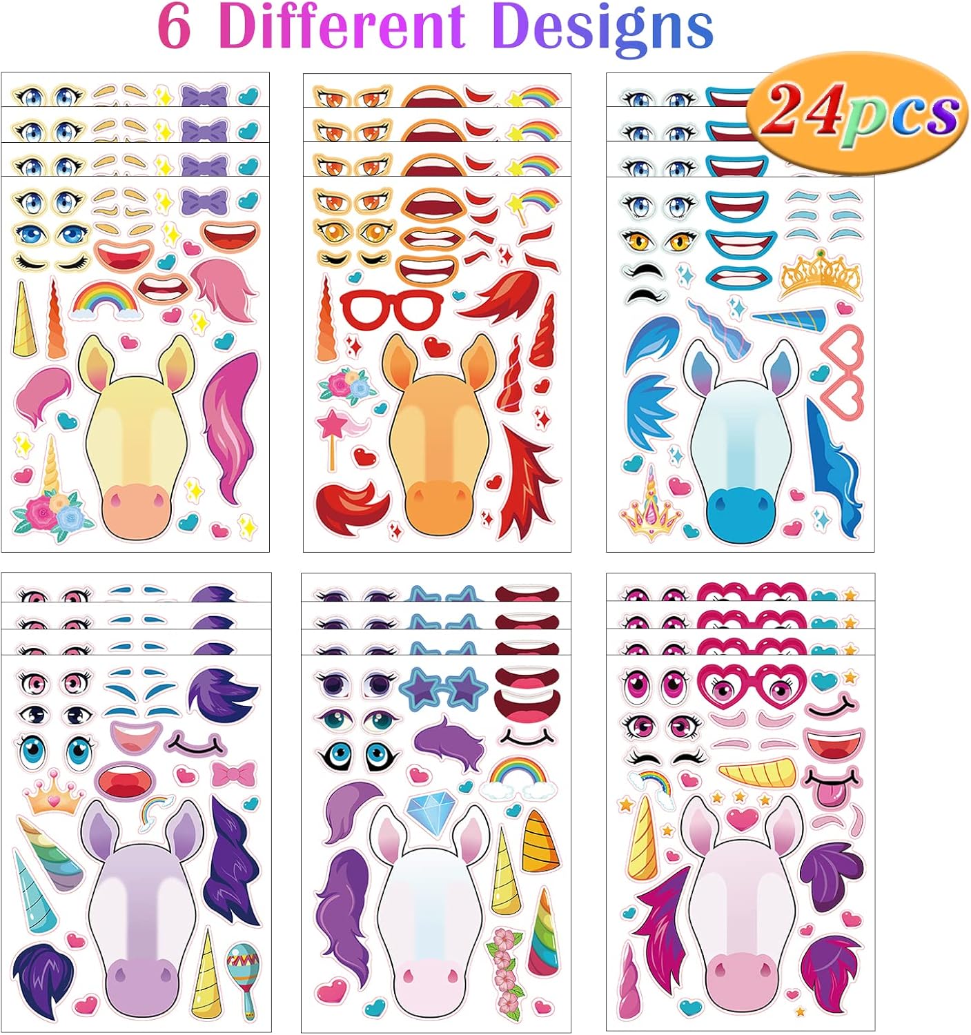 24 Sheets Cupcake Make a Face Sticker Sheets for Kids Todders Activities, Make Your Own Stickers for Kids Birthday Party Favor Supplies Craft