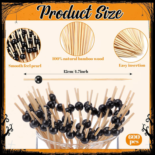 Reallnaive 600 Pcs Cocktail Pick Pearl Fancy Toothpick for Appetizer 4.7 Inch Long Skewer for Drink Fruit Food Bamboo Stick Wedding Bridal Shower Decoration Charcuterie Accessories (White)