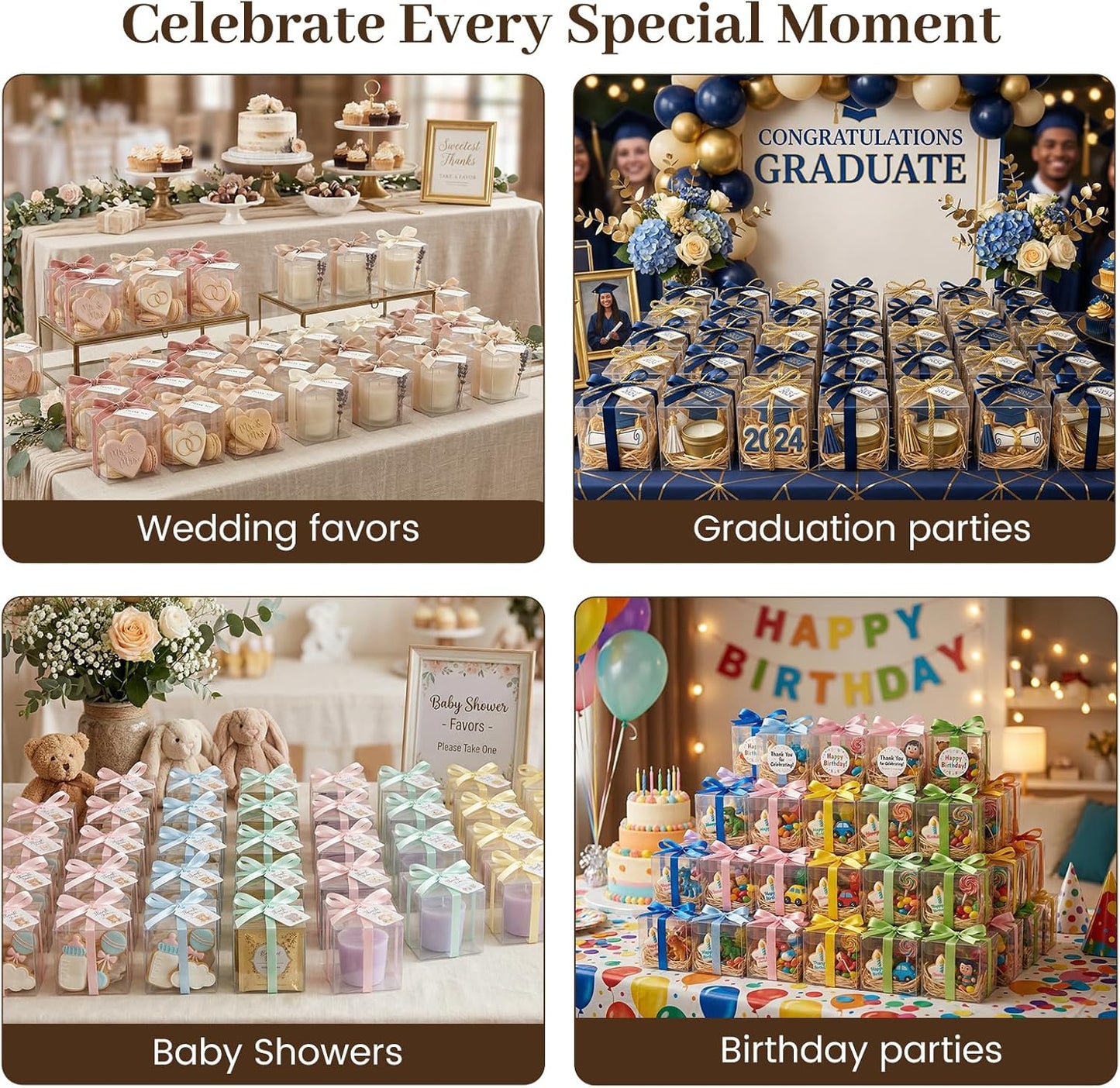 VGOODALL 100 Pcs Clear Favor Boxes, 2x2x2 Inch Small Transparent Cube Gift Boxes for Candy, Macarons, Jewelry, Wedding, Birthday, Baby Shower Party Favors
