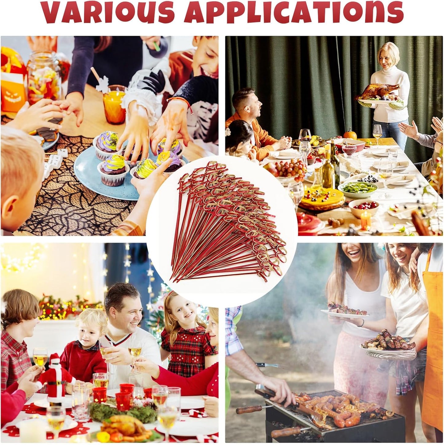 Meanplan 1000 Pcs Bamboo Cocktail Picks 4.72 Inch Bamboo Skewers Handmade Food Garnish Sticks with Looped Knot Fruit Toothpicks for Drinks Appetizer Cocktail Themed Party Snack(Green)