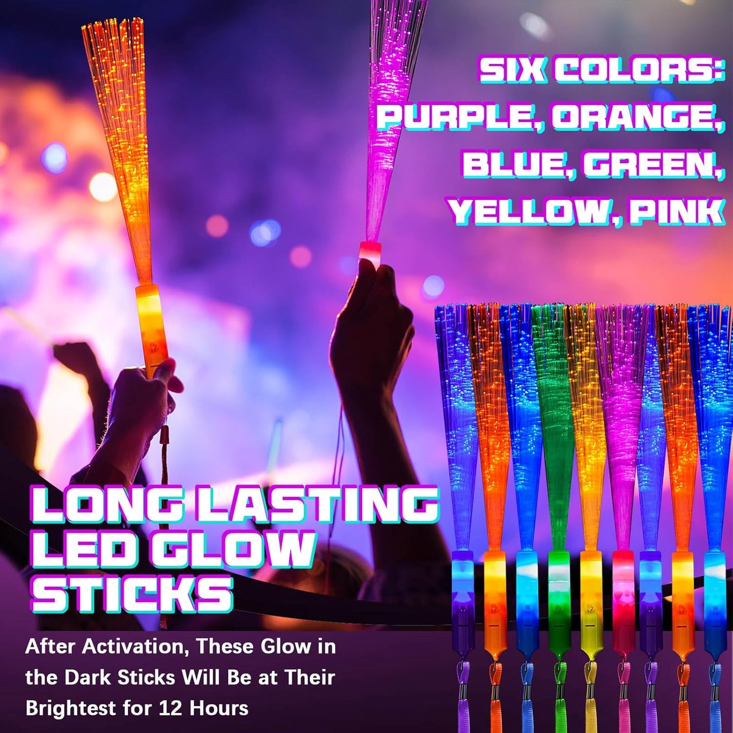 Skylety 36 Pcs Fiber Optic Wand, LED Fiber Optic Wand with 3 Light Modes, Glow Fibers Optics Sticks for Wedding Neon Party, New Year Party Favors, Bar Dj, Valentine's Day(Bright Color)
