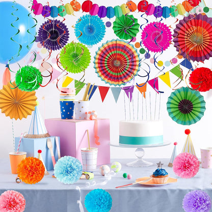 LRCXL 12PCS Party Hanging Paper Fans Set, Fiesta Round Pattern Paper Garlands Decoration Party Supplies for New Year Baby Shower Birthday Wedding Graduation Events Accessories(Yellow)