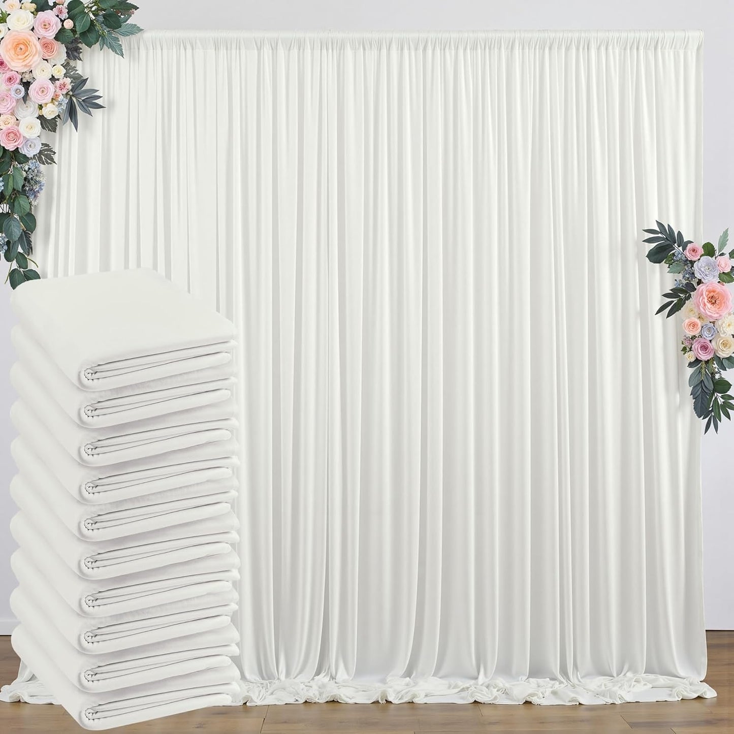 10 ft x 10 ft Wrinkle Free White Backdrop Curtains for Wedding Parties, Polyester Photography Backdrop Drapes for Birthday Parties Stage Backdrop Stand, 2 Panels 5x10FT Background Curtains