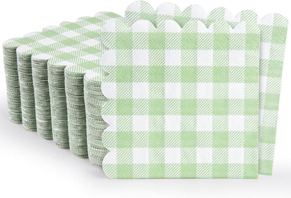 100 Pcs Striped Pastel Napkins, 5 x 5 Inches Scalloped Napkins, Disposable Cocktail Napkins for Pastel Summer Party Birthday Wedding Decor