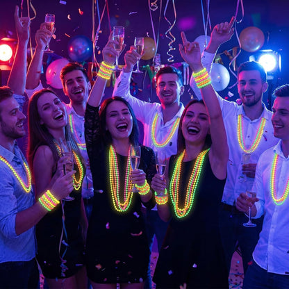 12 Pack Neon Glow in The Dark Beaded Necklaces Accessories Bulk 16 Inch for Halloween 80s Party Favors Decorations