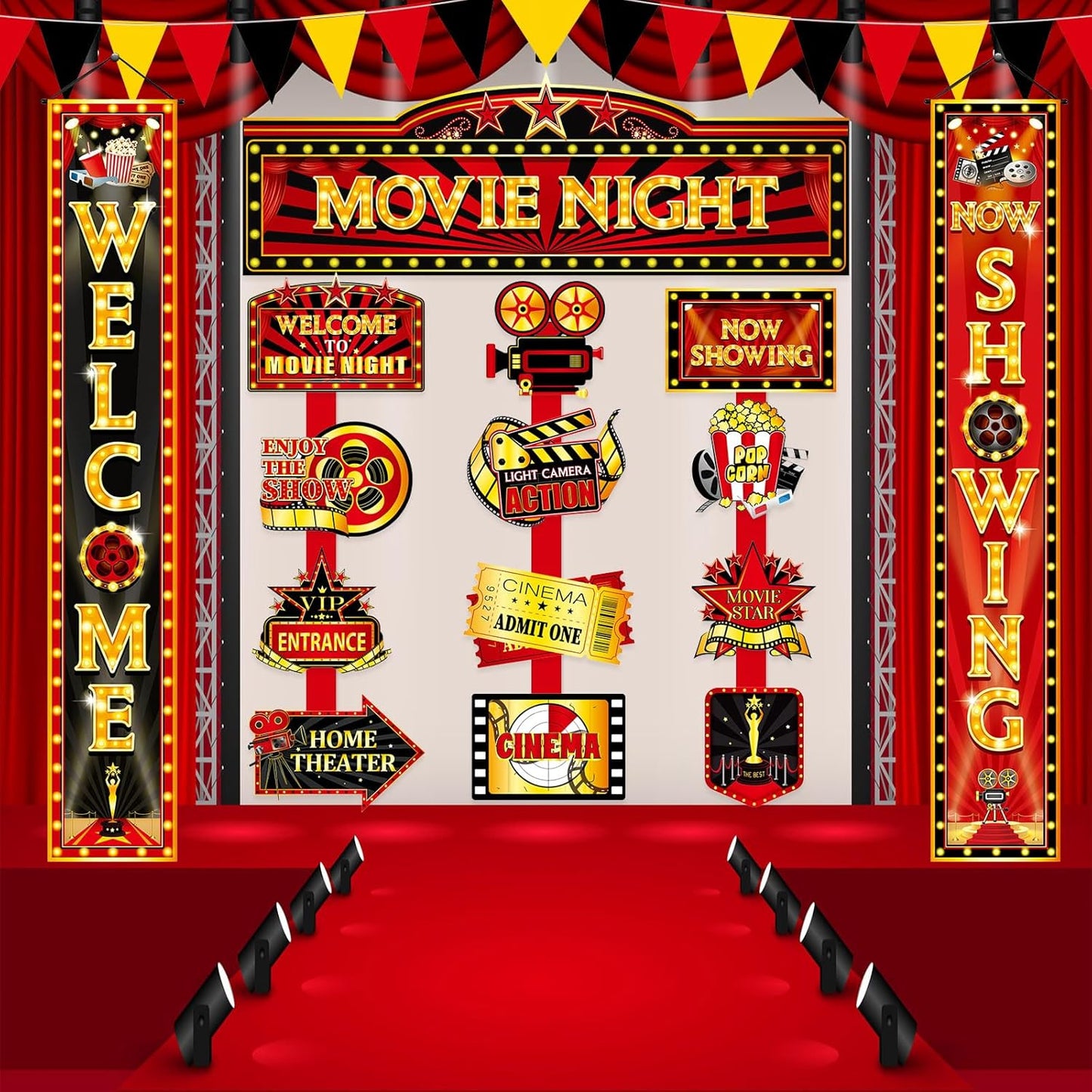 15 Pcs Circus Decorations Carnival Striped Awning Porch Banner Carnival Theme Directional Signs Welcome to the Circus for Birthday Party Supplies