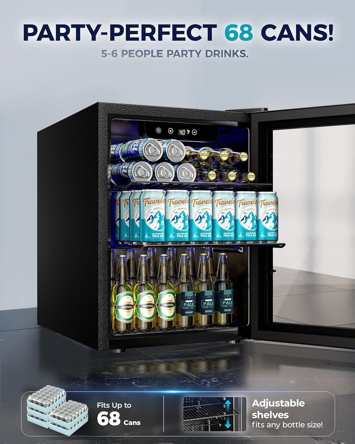 EUHOMY 4.5 Cu.ft Beverage Refrigerator and Cooler, 145 Can Mini fridge with Glass Door for Soda Beer Wine, Small Drink Dispenser with Digital Adjustable Thermostat for Home Office Bar