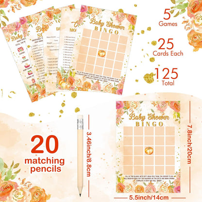 Yinder 145 Pcs Baby Shower Games Activities Cards with 20 Pencils Includes Baby Bingo Description and Wishes Guess Who Price is Right Word Scramble Game(Here Comes the Son)