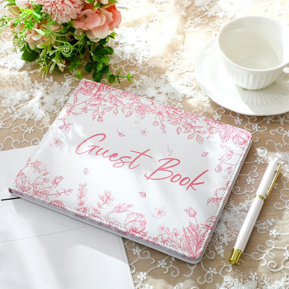 Panelee Wedding Guest Book with Pen Set Elegant Guest Sign in Books Bridal Shower Guestbook Beautiful Guest Book Wedding Reception Guestbook for Wedding (Flower, Blue)