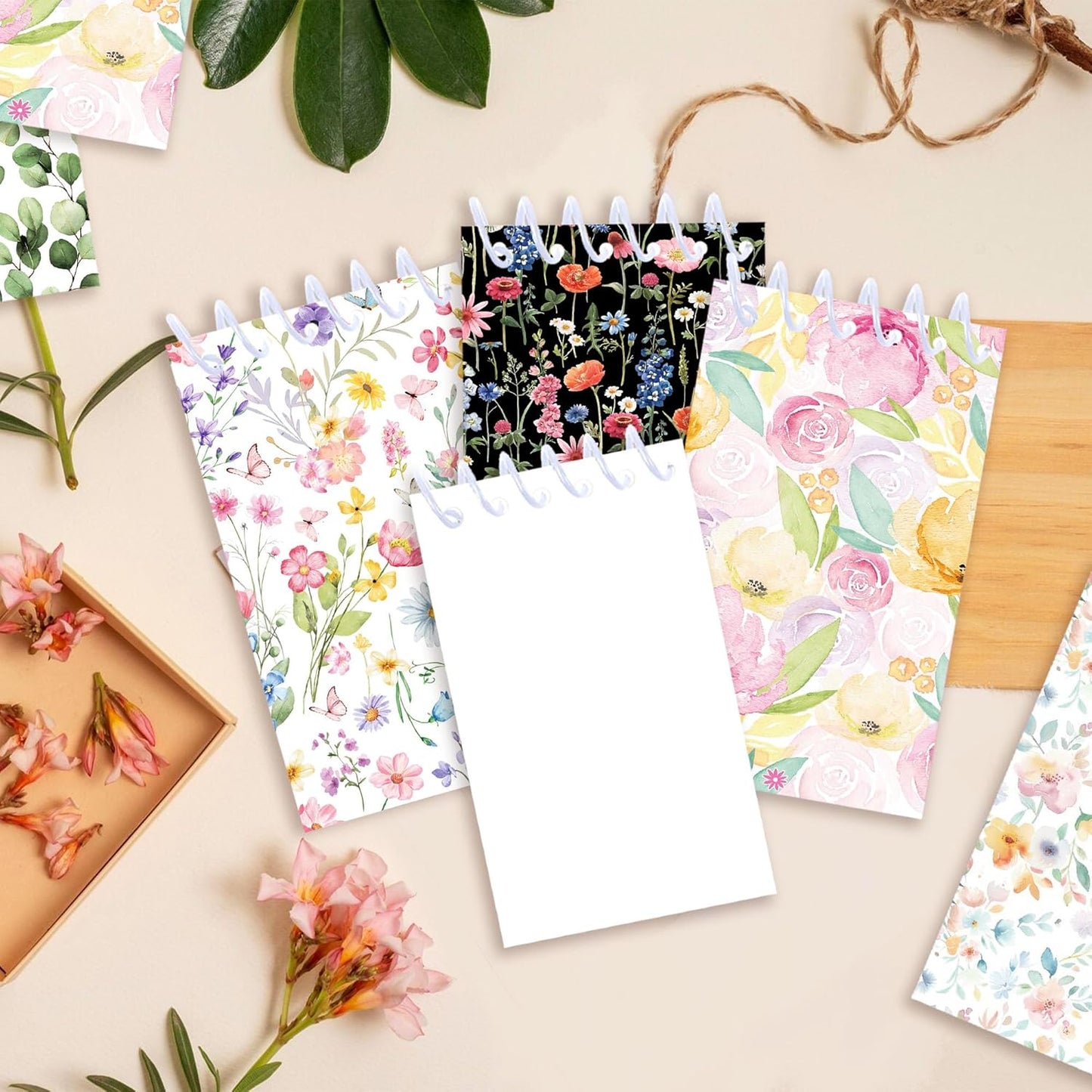 24pcs Floral Mini Spiral Notebooks Small Flowers Mini Notepads DIY Art Crafts for Spring Theme Wedding Birthday Party Gifts School Rewards Favors Supplies