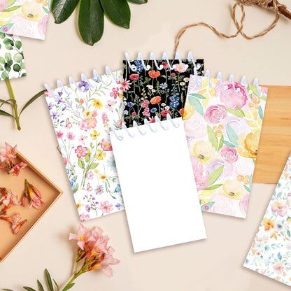 24pcs Floral Mini Spiral Notebooks Small Flowers Mini Notepads DIY Art Crafts for Spring Theme Wedding Birthday Party Gifts School Rewards Favors Supplies