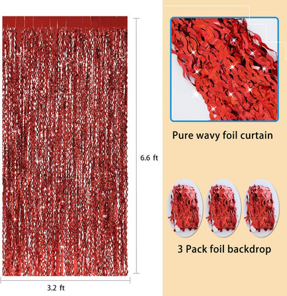 3 Pack Colorful Foil Fringe Curtain Backdrop - 6.6 x 3.3 ft Wavy Rainbow Tinsel Backdrop Curtain Metallic Streamers Iridescent Holiday Photo Booth Party Decorations