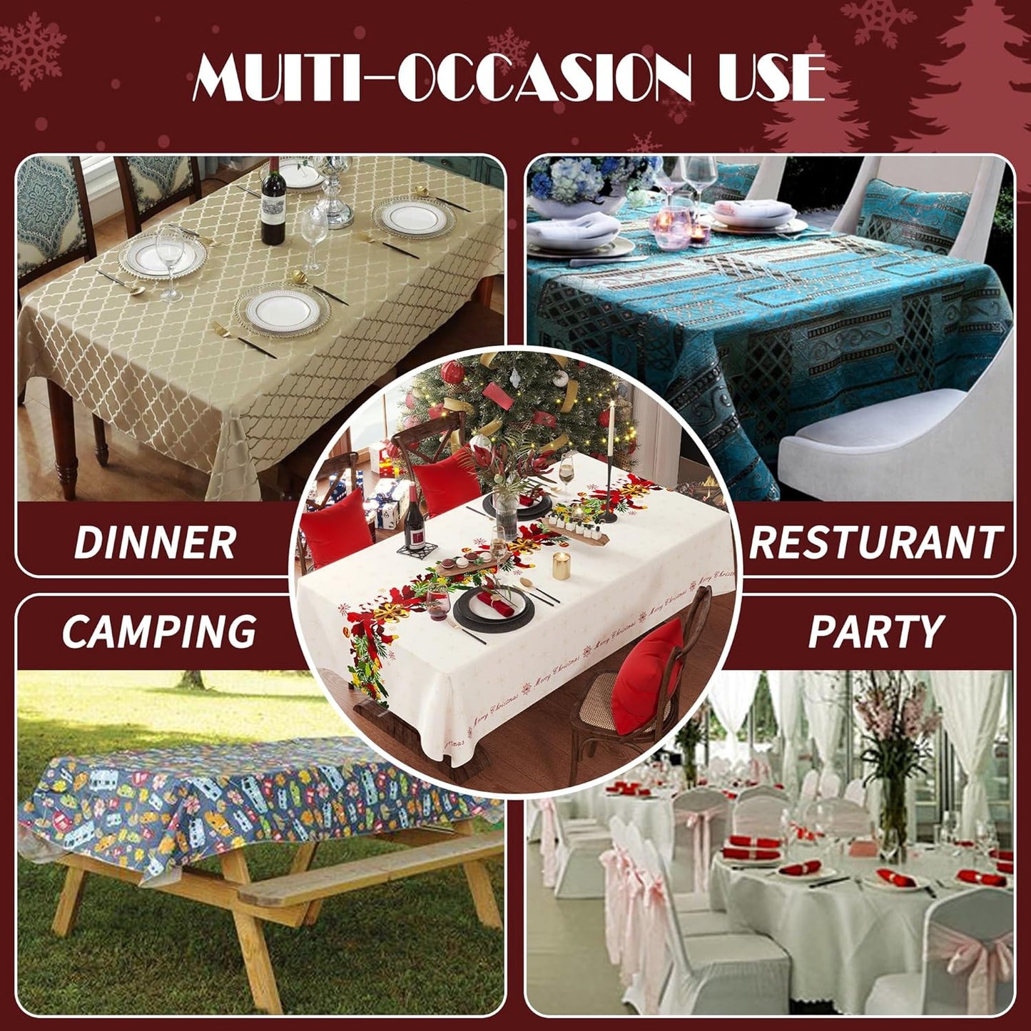 Rectangle Table Cloth,100% Waterproof Tablecloth Oil Proof Spill Proof Vinyl Table Cloth, Wipe Clean Plastic Table Cover for Dining, Camping, Indoor and Outdoor 52" x 70",Leaves