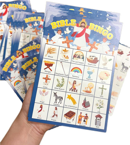 24 Players Bible Bingo Game, Bingo Game for Adults, Jesus Christian Sunday Church Activity, Religious Party Xmas Party Decorations Supplies, Vacation Bible School Bingo Cards