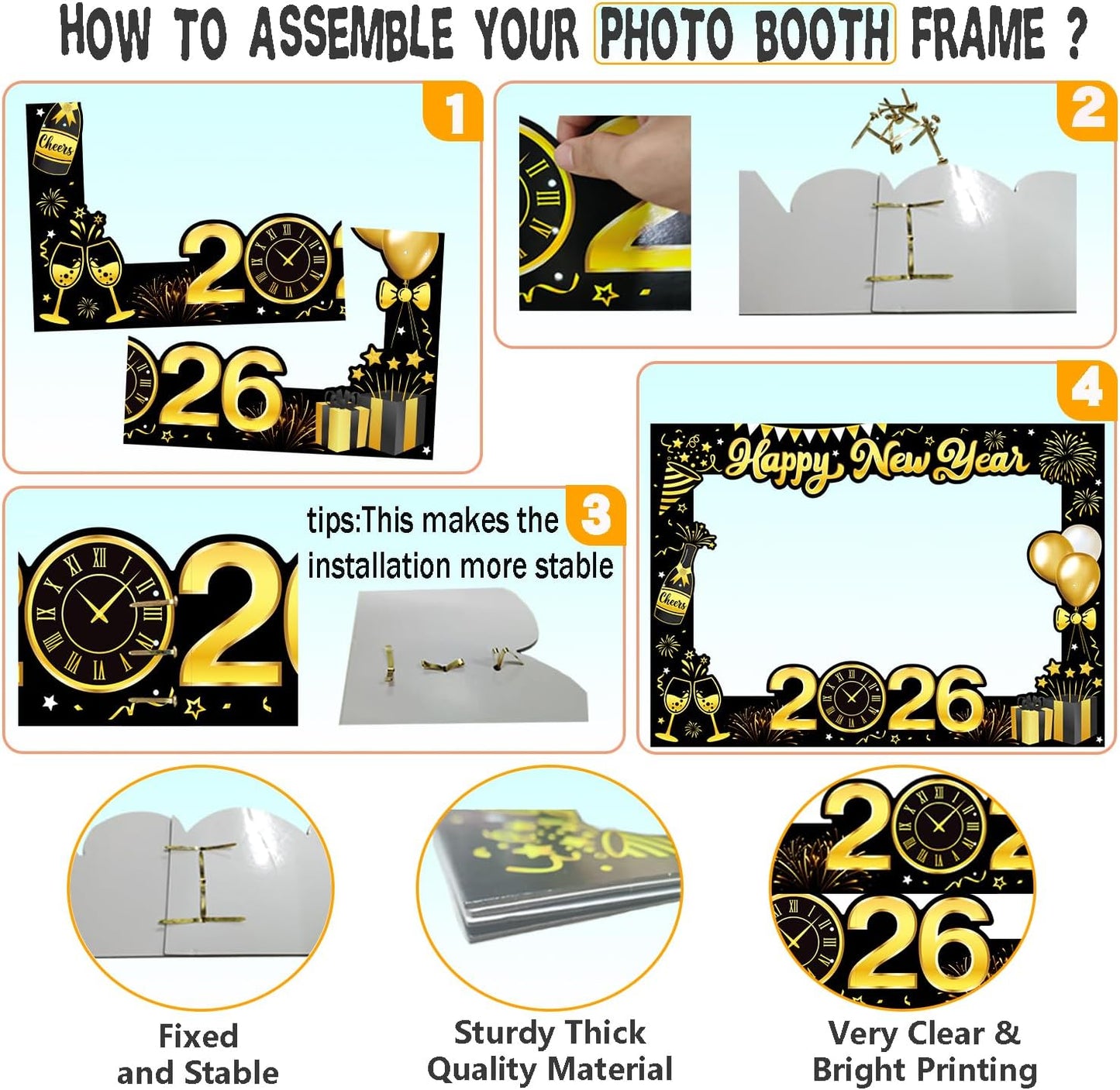 New Years Eve Decorations 2026, Giant Happy New Year Selfie Frame, 18pcs New Year Photo Booth Props, Happy New Year Decorations 2026, Funny New Year Eve Party Supplies 2026
